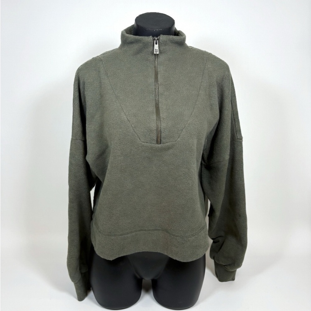 Sweaty Betty Olive Green Knit Half-Zip Pullover